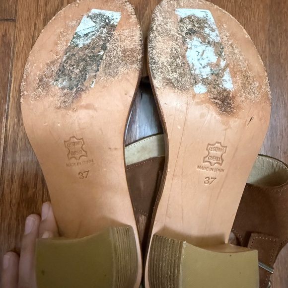 Anthropologie Howsty Made In Spain Brown Suede Block Heel Sandals EU 37 US - Picture 3 of 5